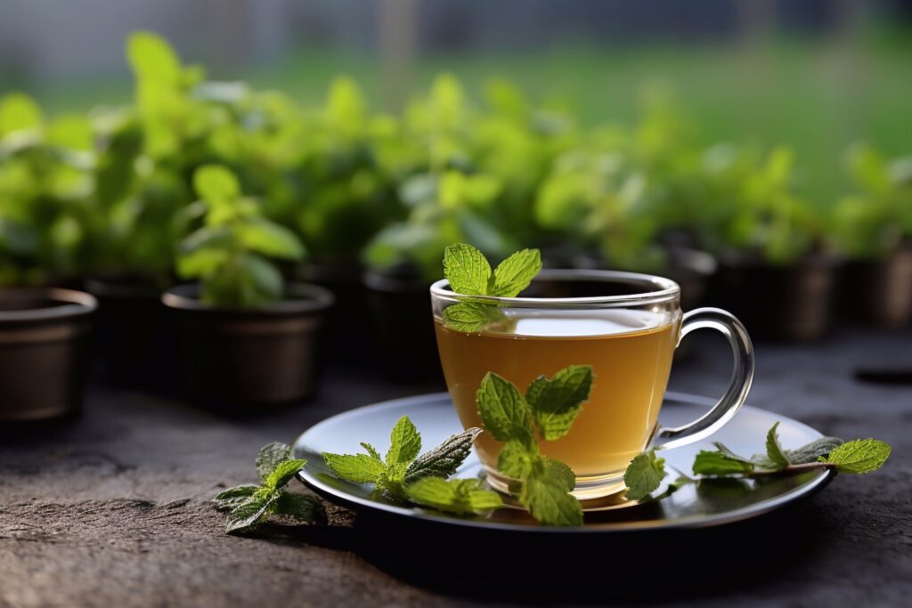 A cup of mint tea from the herb garden.