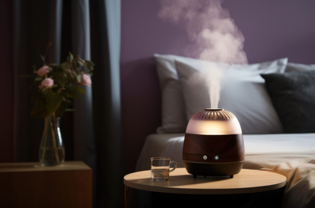 A diffuser in a bedroom.