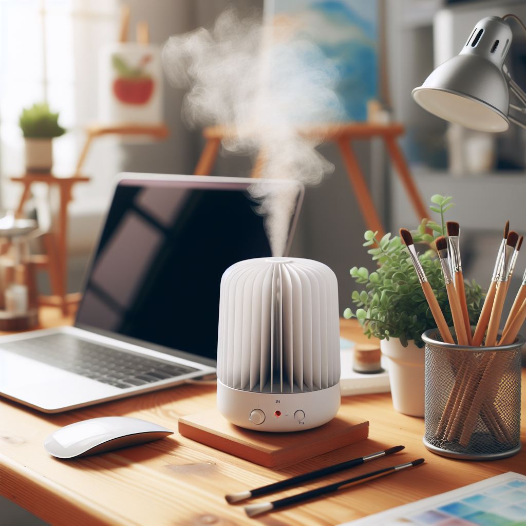 A working diffuser on a work desk.